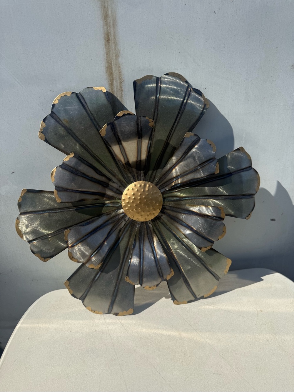 Decorative Metal Flower Wall Art - Silver Gold Distressed Hanging Wall Accent